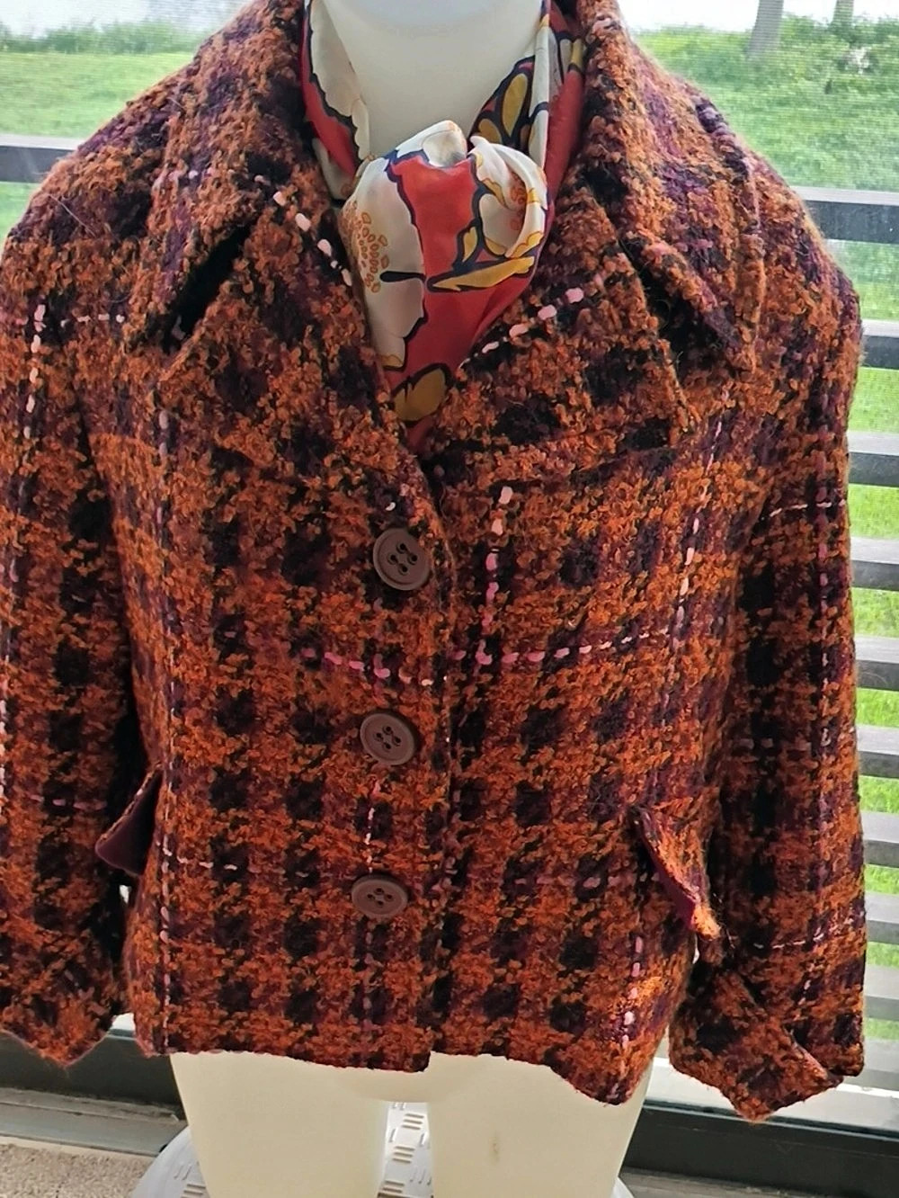 ChERPè Art. MODESTO 7024 Plaid Jacket in Brown & Orange Size Small made In iraly